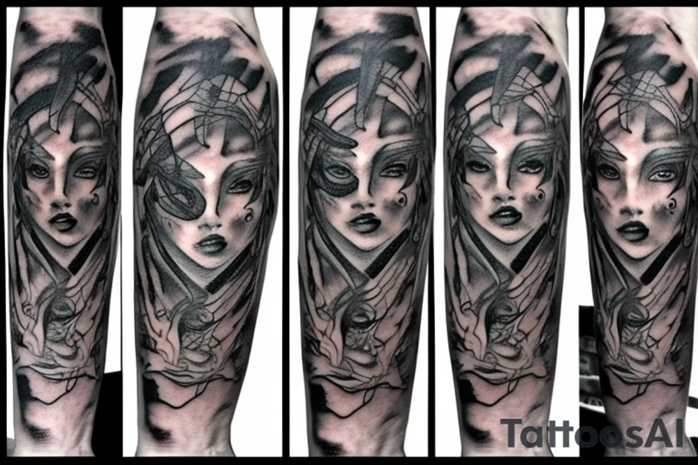 medusa eyes and sword tattoo idea