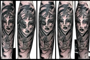 medusa eyes and sword tattoo idea