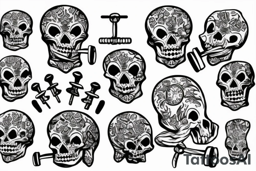 Skeleton with dumbell tattoo idea