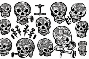 Skeleton with dumbell tattoo idea