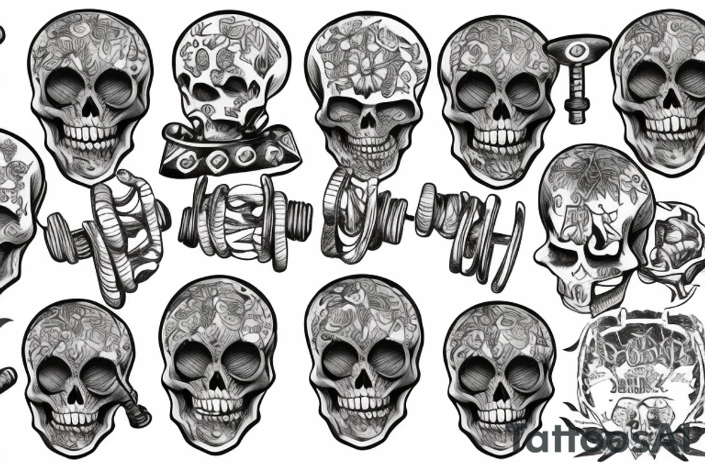 Skeleton with dumbell tattoo idea
