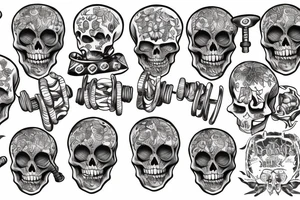 Skeleton with dumbell tattoo idea