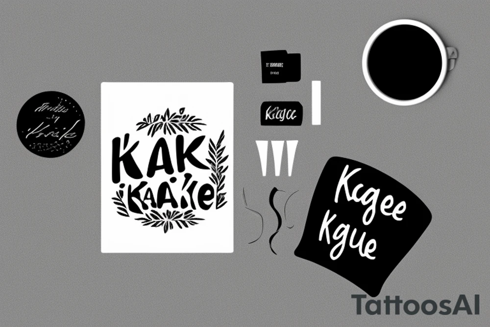 “kakê” this text print on coffe mug tattoo idea
