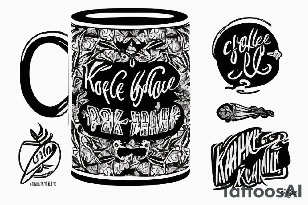 “kakê” this text print on coffe mug tattoo idea