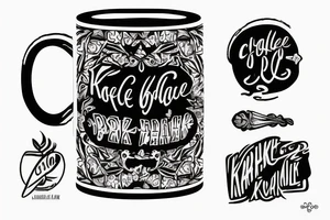 “kakê” this text print on coffe mug tattoo idea