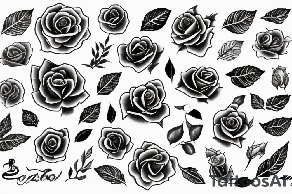 rose with kakê text tattoo idea