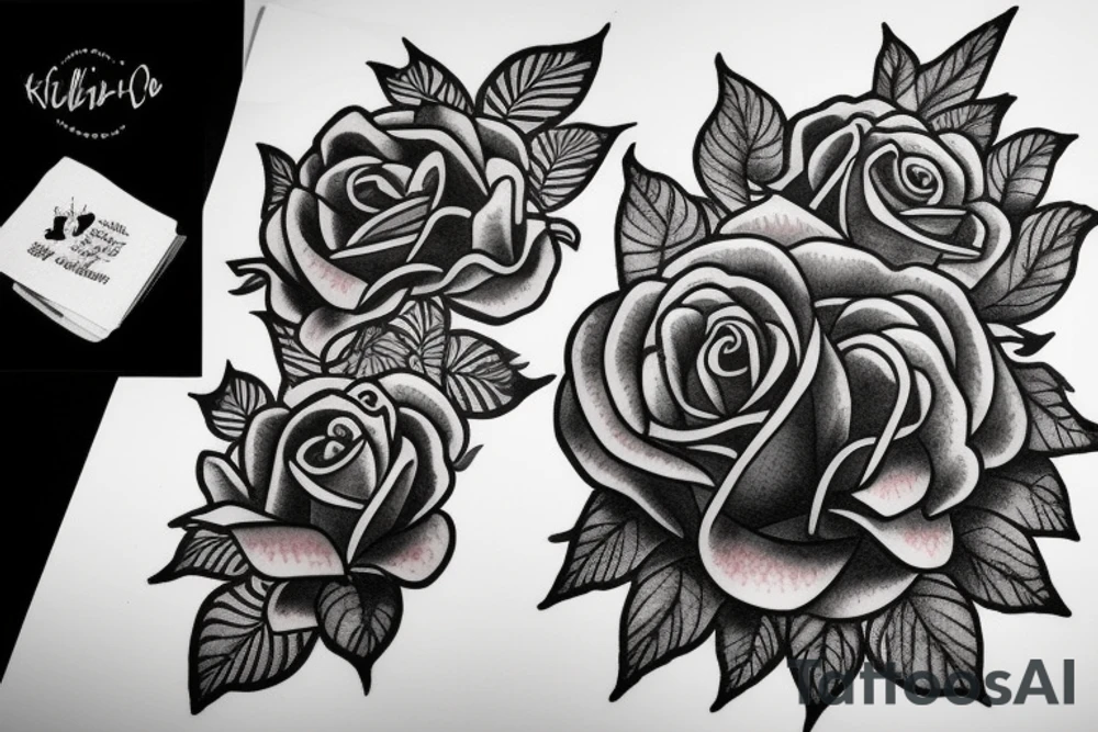 rose with kakê text tattoo idea