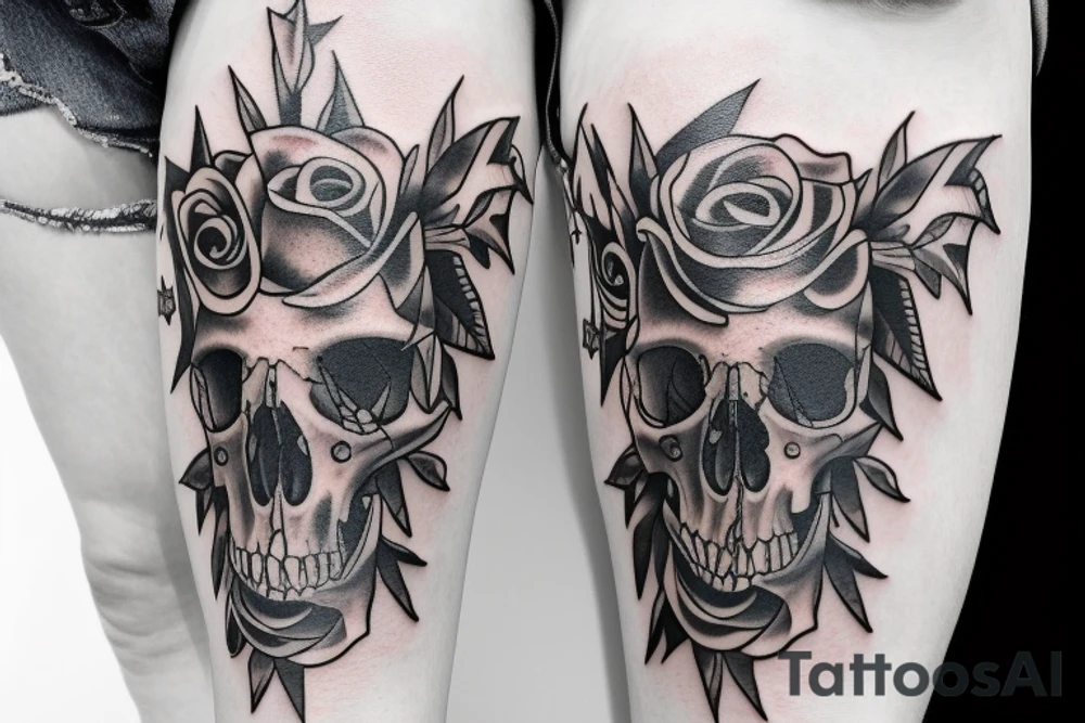 horse rose skull star tattoo idea