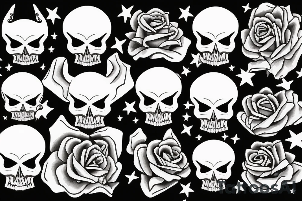 horse rose skull star tattoo idea
