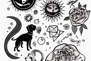 a dog and girl running below the sun tattoo idea