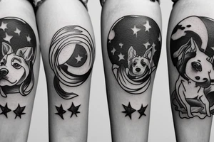a dog and girl running below the sun tattoo idea