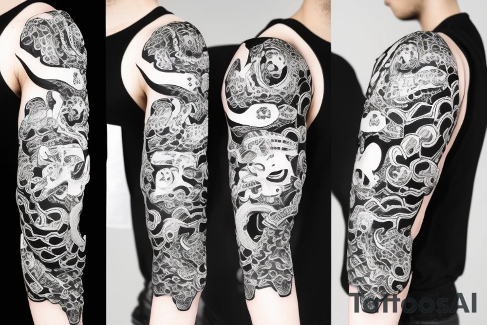Full sleeve Oni mask with a Snake tattoo idea