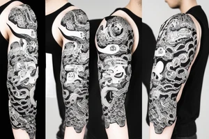 Full sleeve Oni mask with a Snake tattoo idea