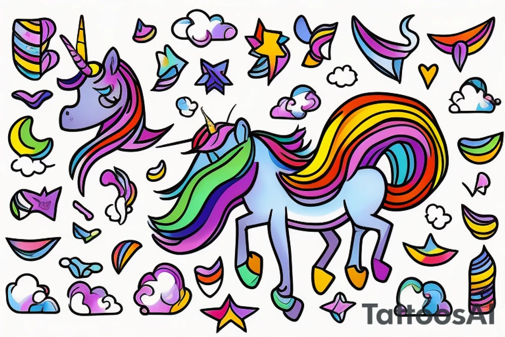Unicorn running on the rainbow tattoo idea