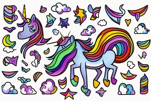 Unicorn running on the rainbow tattoo idea