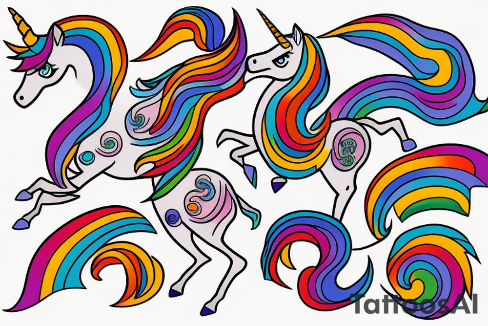 Unicorn running on the rainbow tattoo idea