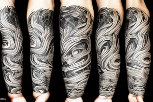 hand Sleeve which is an Abstract style of Smoke mask, cat, mountains tattoo idea