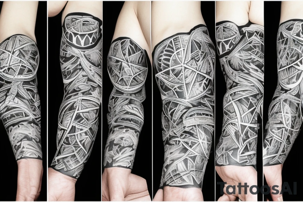 Hand Sleeve with a person wearing a smoke mask tattoo idea