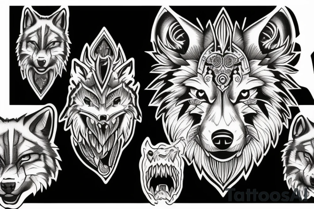 loin head bleeding with wolf head tattoo idea