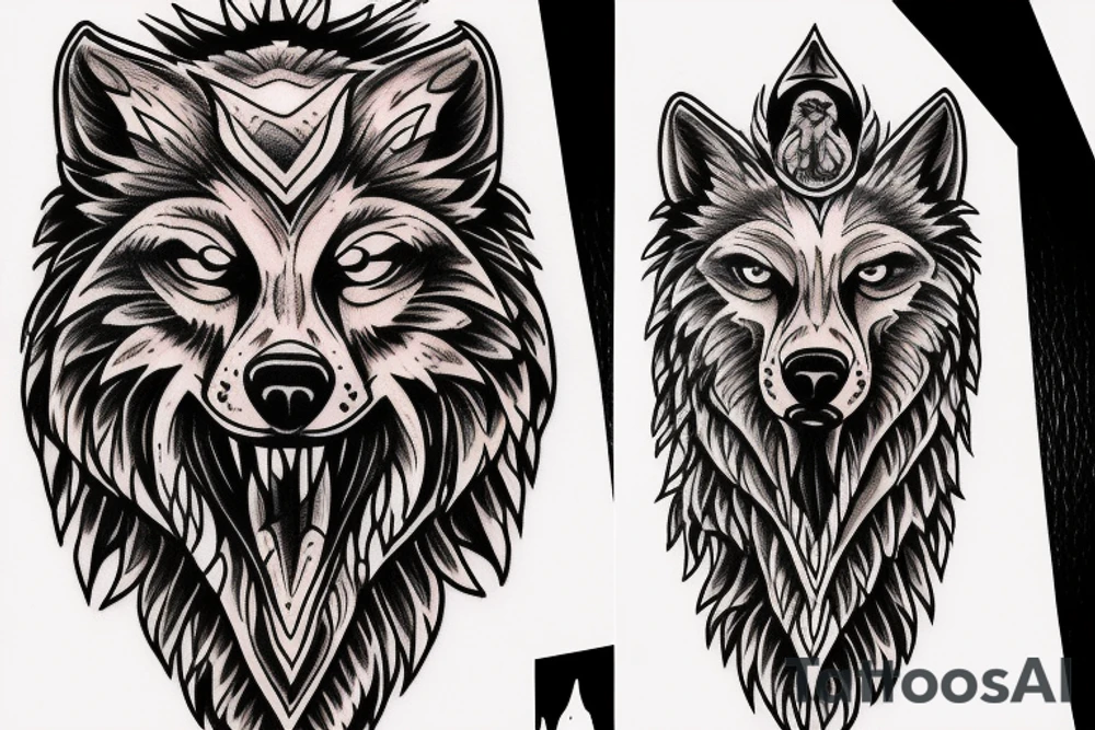 loin head bleeding with wolf head tattoo idea