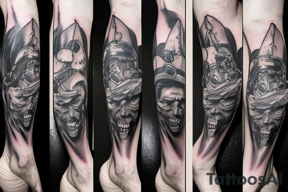 Scary Radiation Mask on Leg tattoo idea