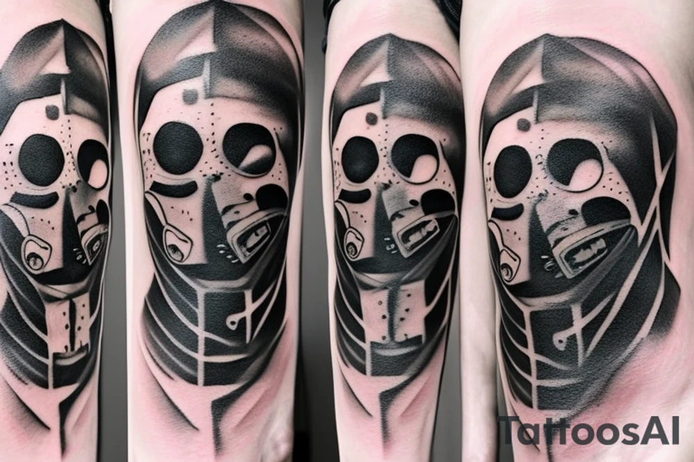 Scary Radiation Mask on Leg tattoo idea