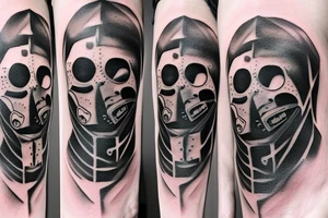 Scary Radiation Mask on Leg tattoo idea