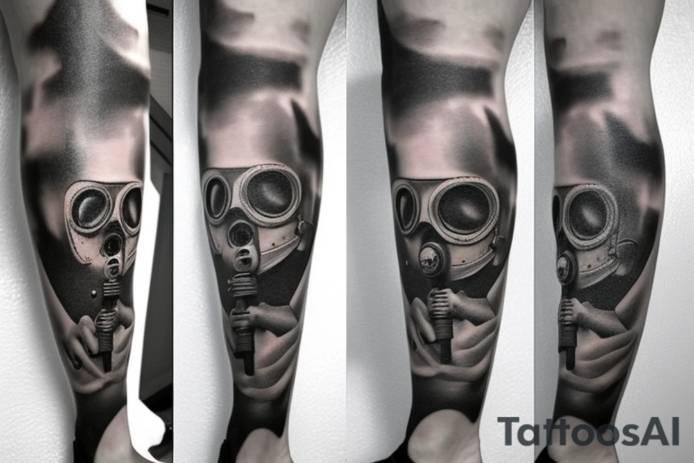 Scary Gas Mask on Leg tattoo idea