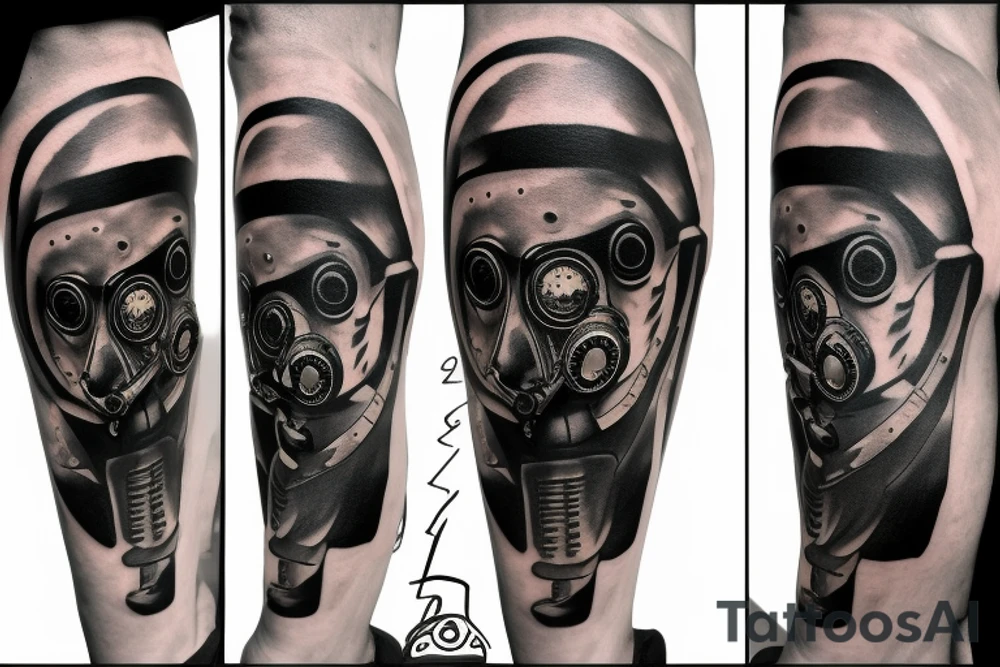 Dark Gas Mask on Leg tattoo idea