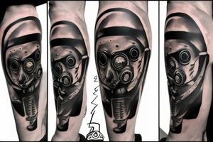 Dark Gas Mask on Leg tattoo idea