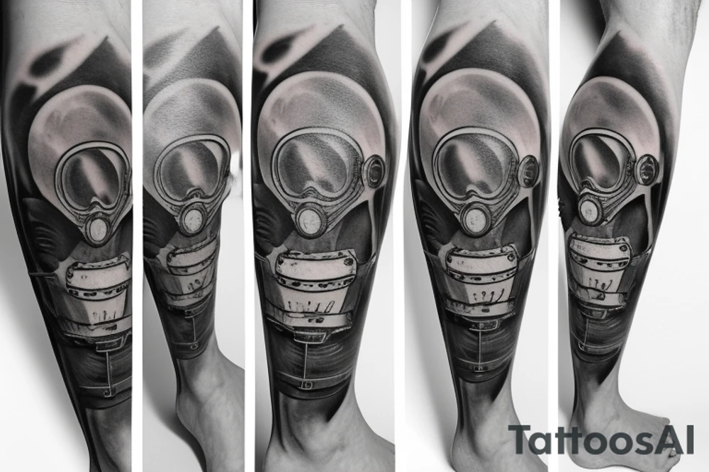 Dark Gas Mask on Leg tattoo idea