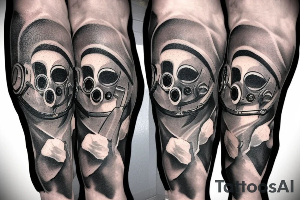 Dark Gas Mask on Leg tattoo idea