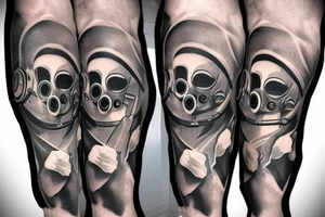 Dark Gas Mask on Leg tattoo idea