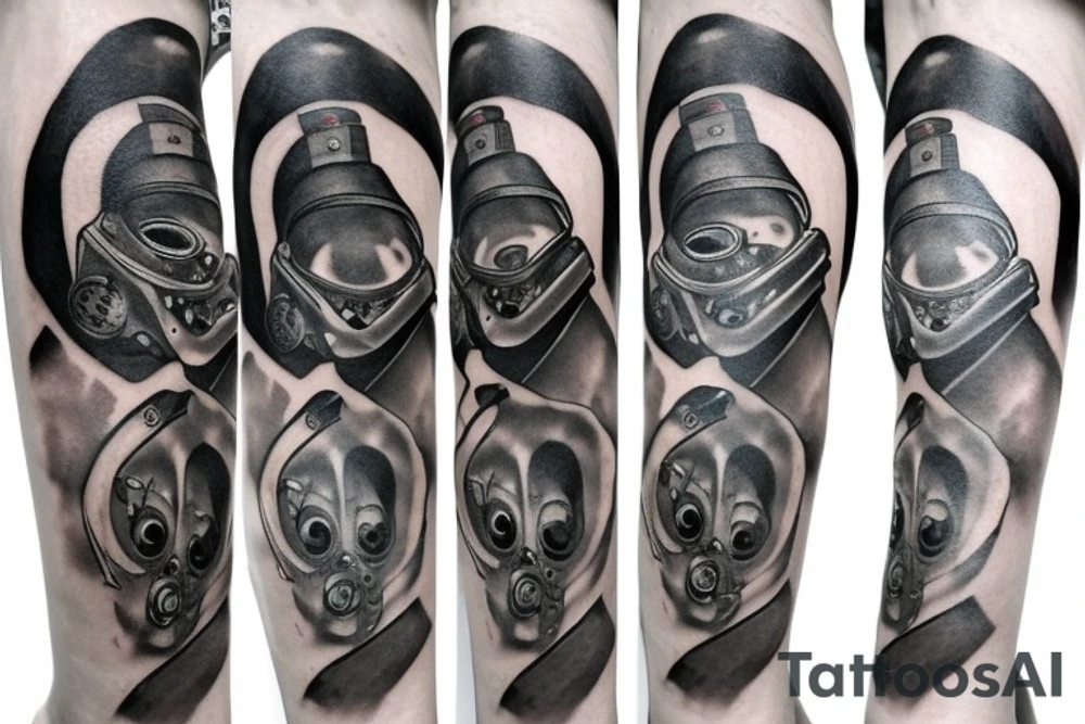 Dark Gas Mask on Leg tattoo idea