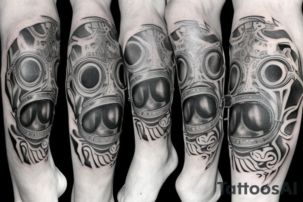 Dark Gas Mask on Leg tattoo idea