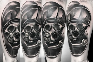 Dark Gas Mask on Leg tattoo idea
