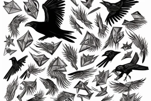 A raven flying out a ace of dimonds in the crown of a tree tattoo idea