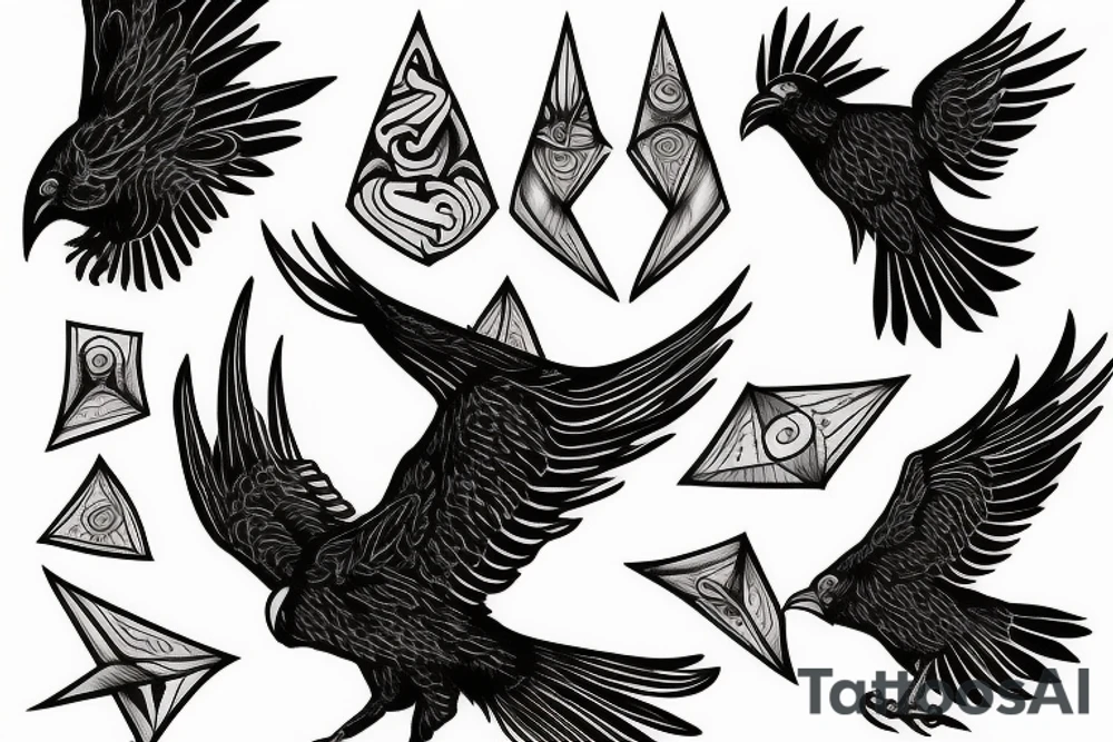 A raven flying out a ace of dimonds in the crown of a tree tattoo idea