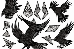 A raven flying out a ace of dimonds in the crown of a tree tattoo idea