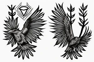 A raven flying out a ace of diamonds in the crown of a tree tattoo idea