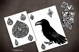 A raven flying out a ace of diamonds in the crown of a tree tattoo idea