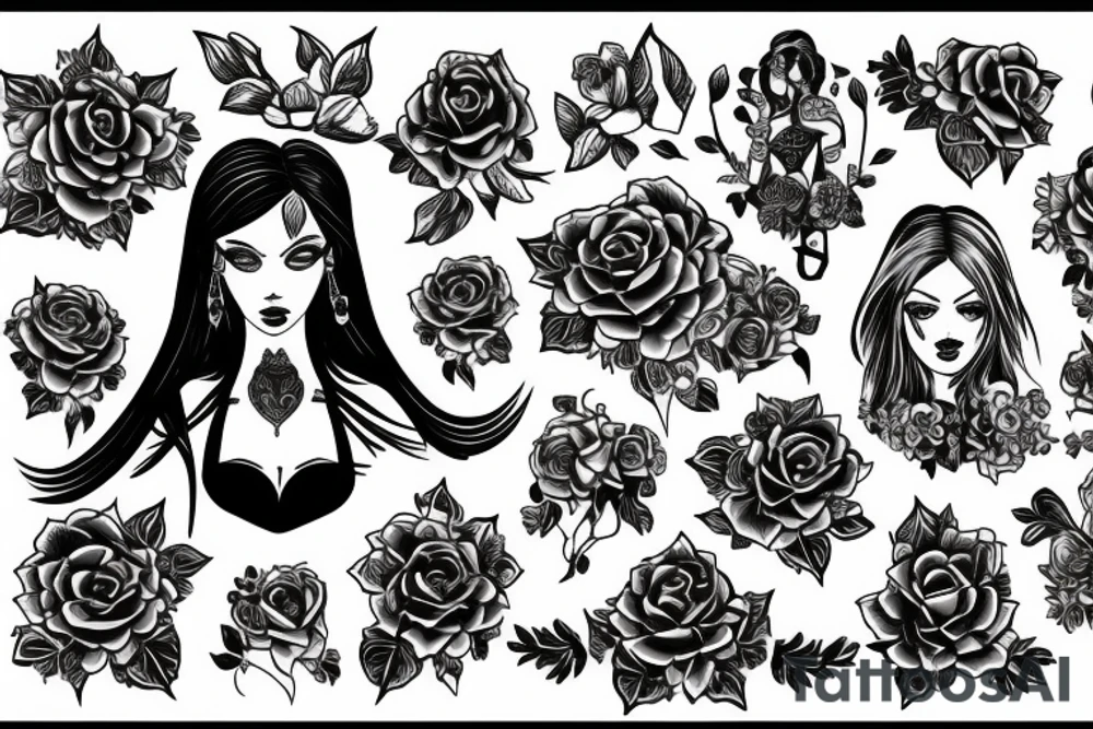 Gothic building with female face and flowers tattoo idea Gothic building with female face and flowers tattoo idea