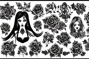 Gothic building with female face and flowers tattoo idea