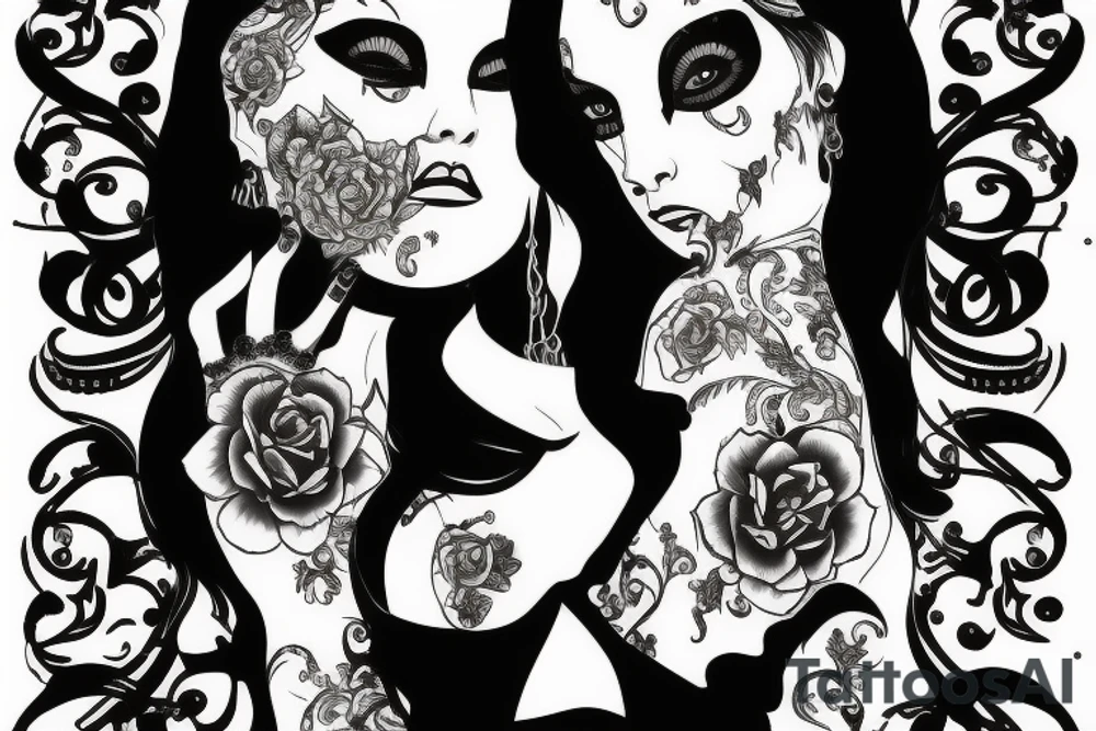 Gothic building with female face tattoo idea