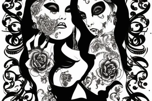 Gothic building with female face tattoo idea