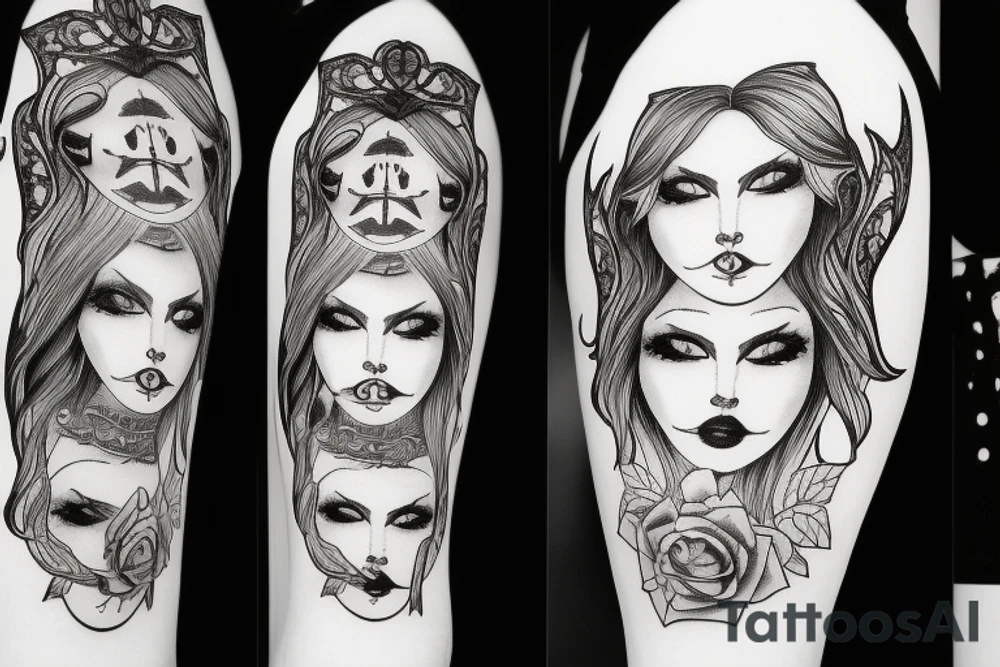 Gothic building with female face tattoo idea