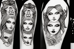 Gothic building with female face tattoo idea