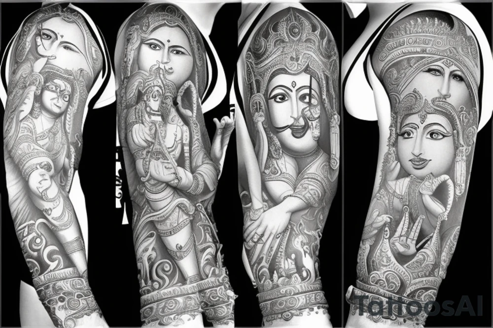 Hindu gods sleeve tattoo idea