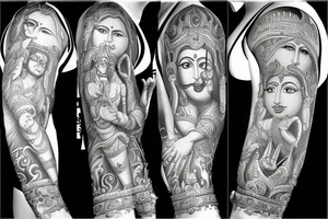 Hindu gods sleeve tattoo idea