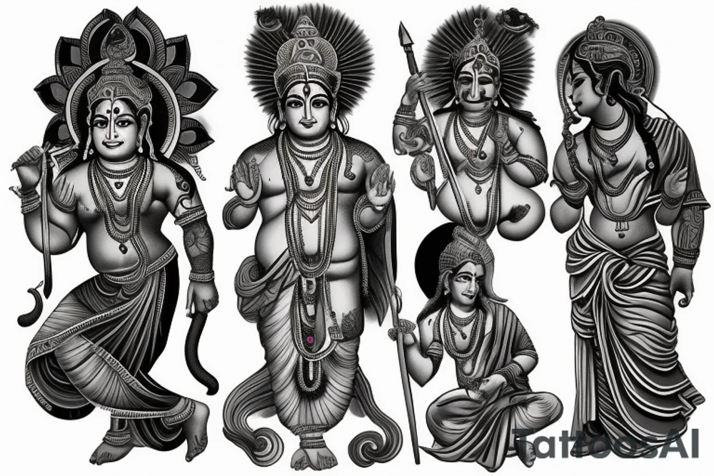 Hindu gods sleeve tattoo idea